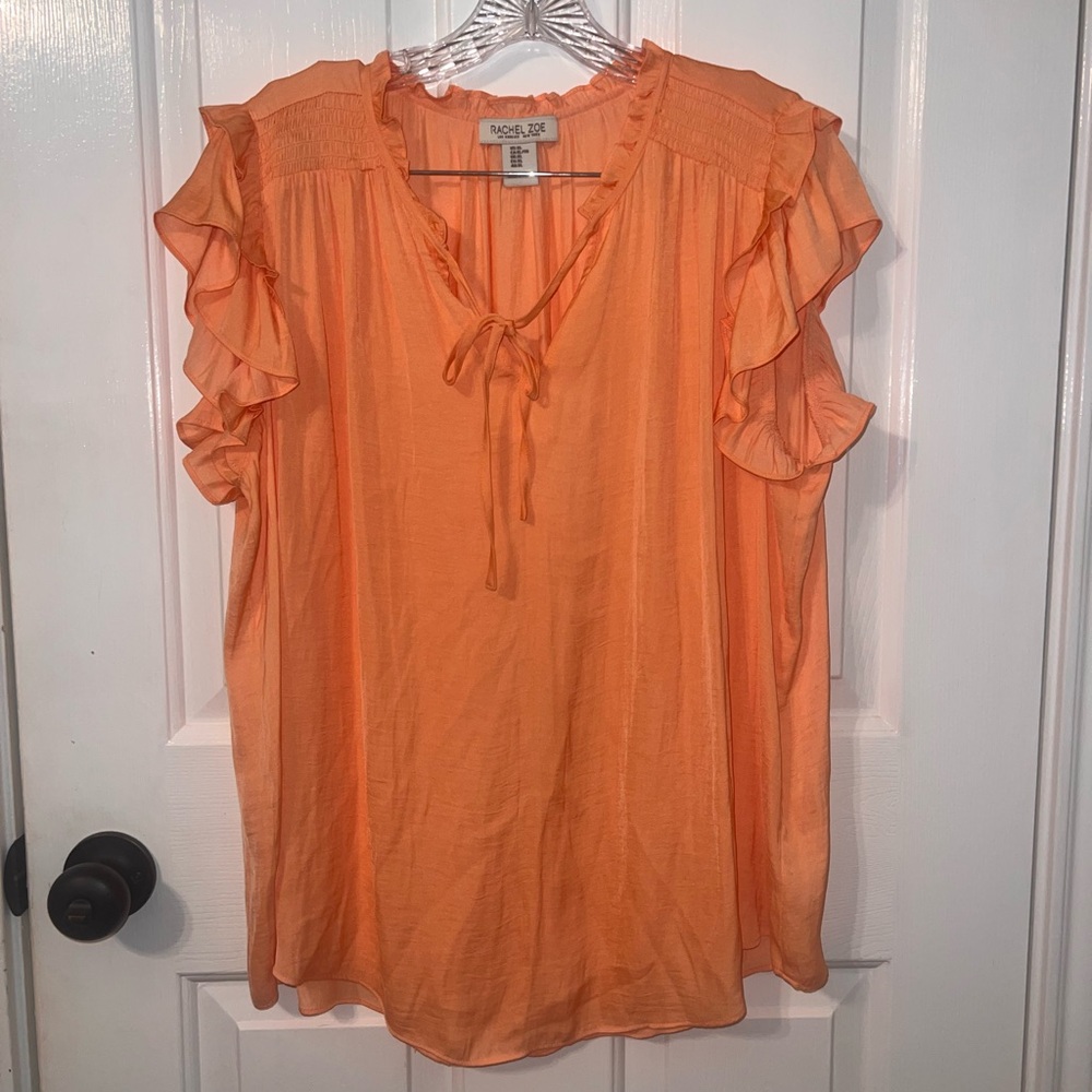 Rachel Zoe Peach-Orange Ruffle Sleeve Tie-Front Blouse XL